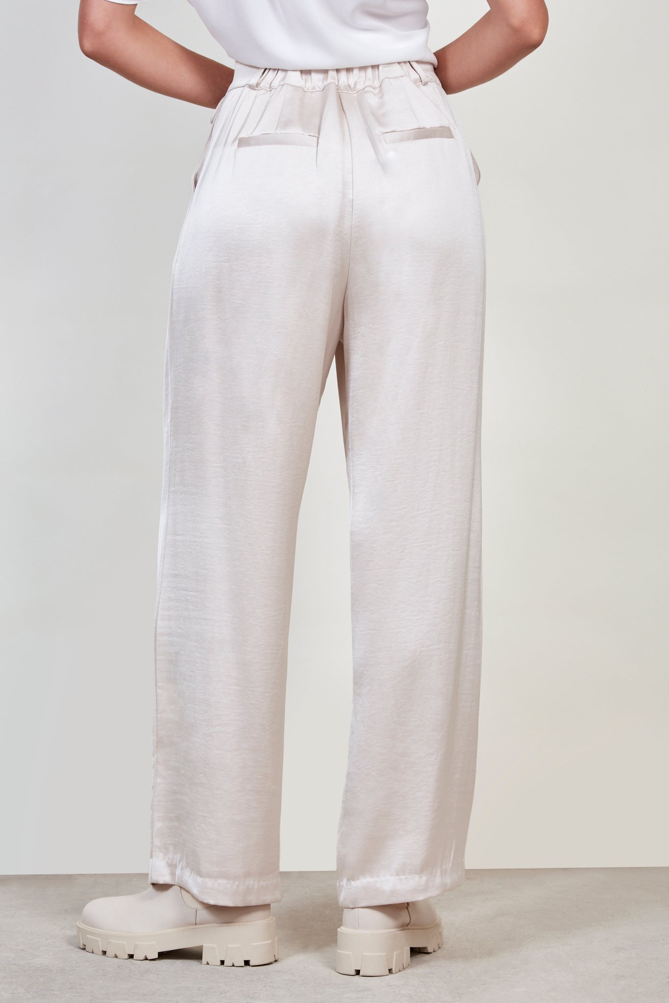 Cream flap pocket satin wide leg trousers