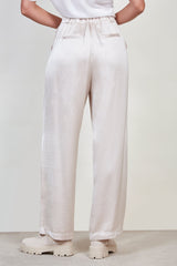 Cream flap pocket satin wide leg trousers