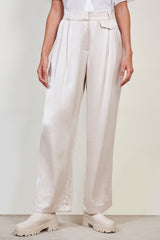 Cream flap pocket satin wide leg trousers
