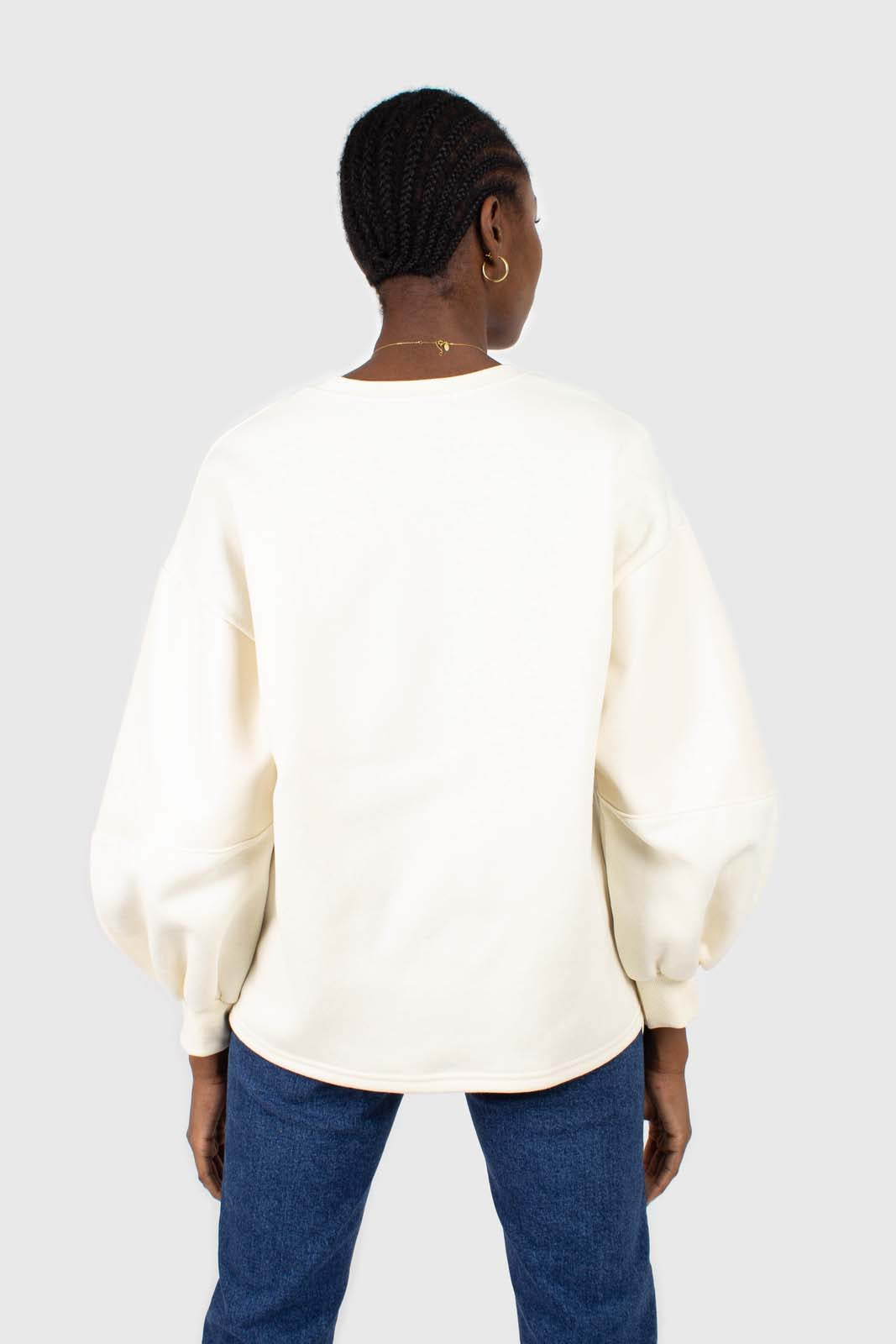 Cream vegan leather contrast sleeve sweatshirt