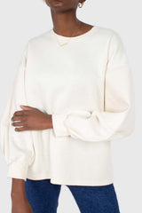 Cream vegan leather contrast sleeve sweatshirt
