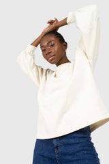 Cream vegan leather contrast sleeve sweatshirt