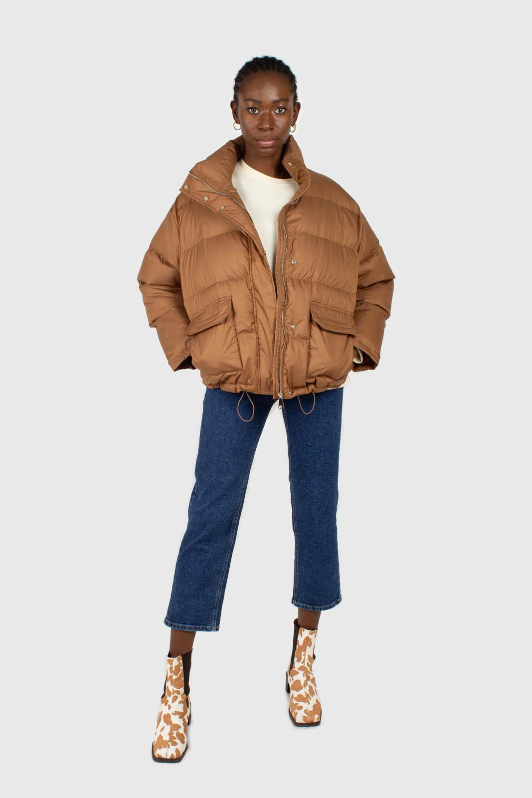 Cream vegan leather contrast sleeve sweatshirt