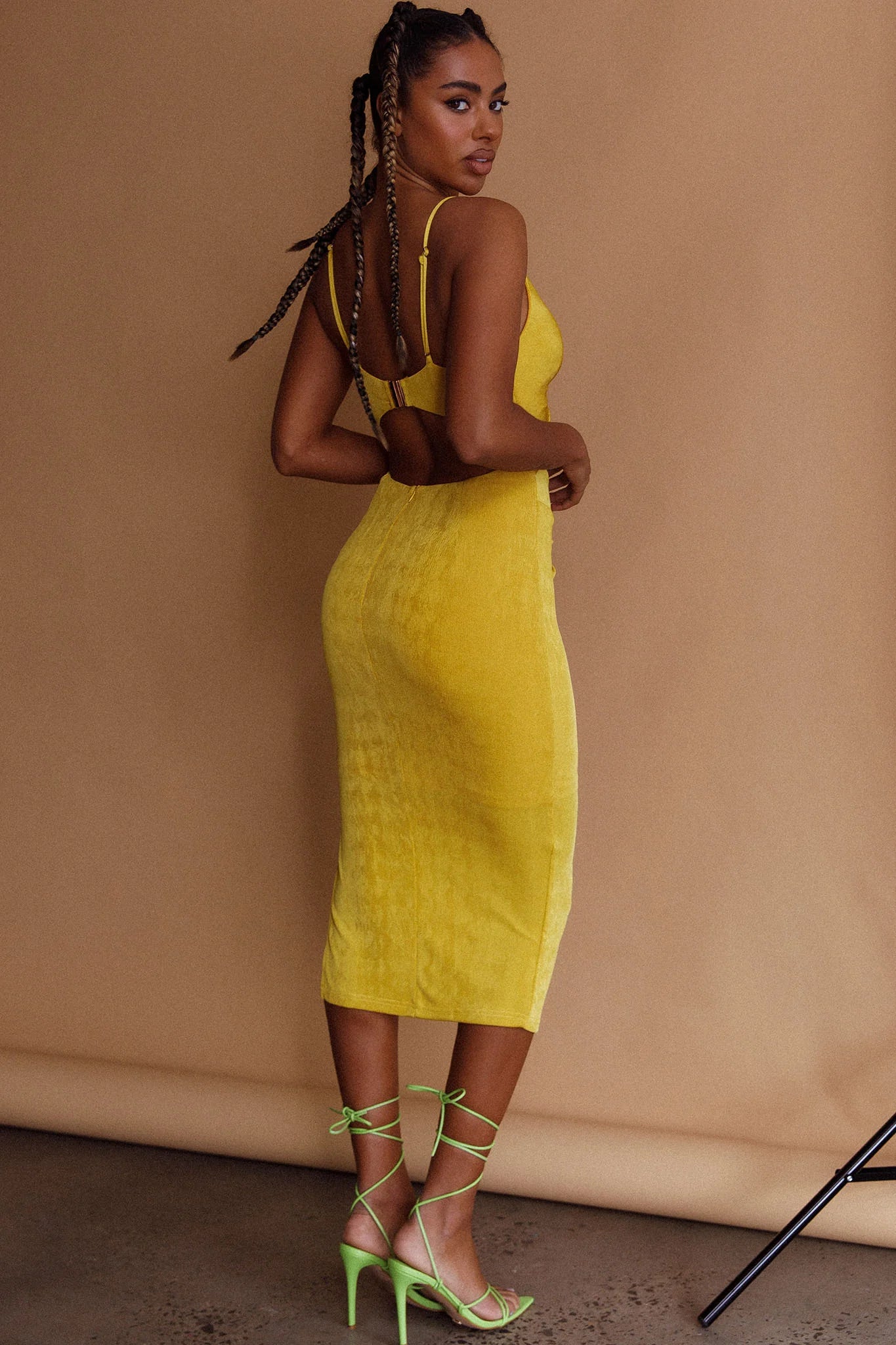 Loving You Cut-Out Waist Midi Dress Yellow