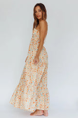 Asiah Halterneck Maxi Dress Flowers Orange