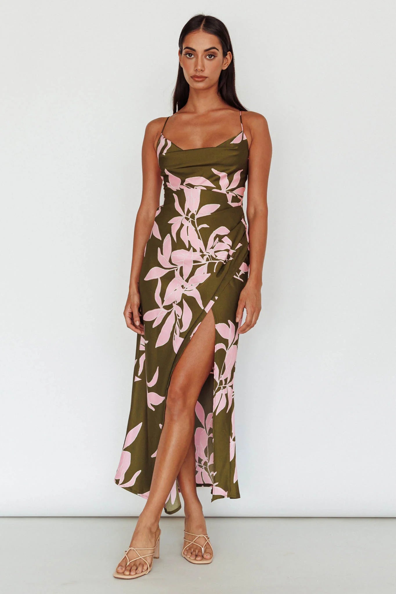 Morea Cowl Neck Maxi Dress Floral Green