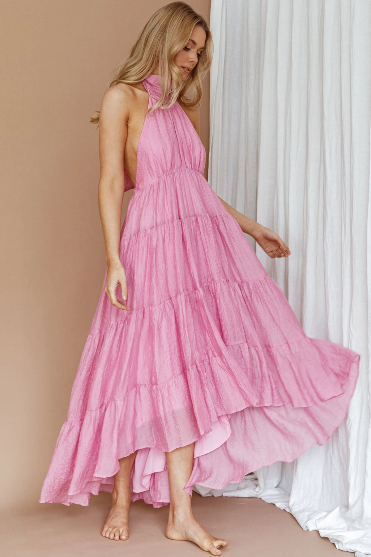 South Haven Halter Midi Dress Pink