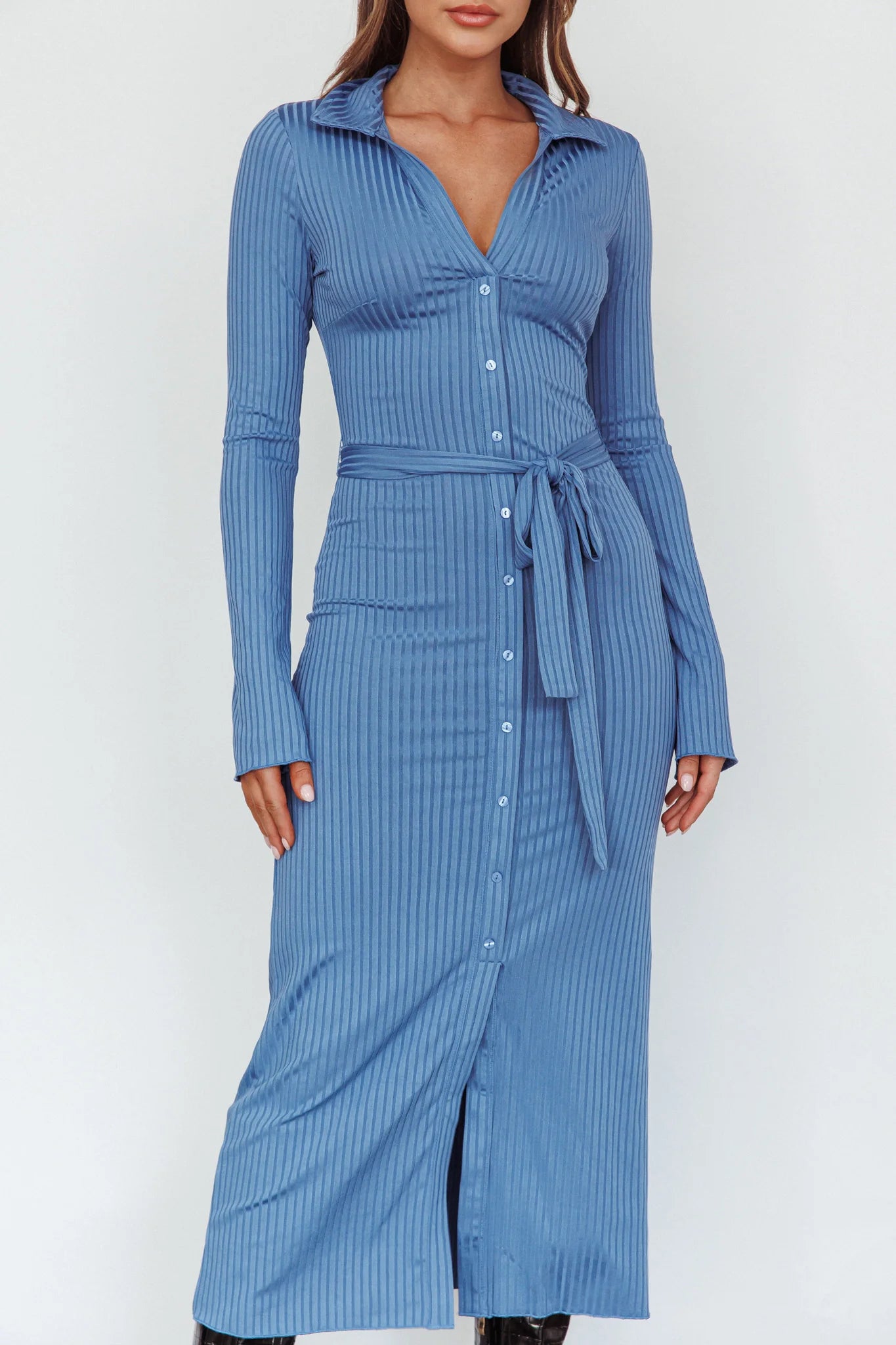Eastcoast Collared Placket Midi Dress Blue