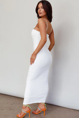 Tiffani Diamante Strap Midi Dress White