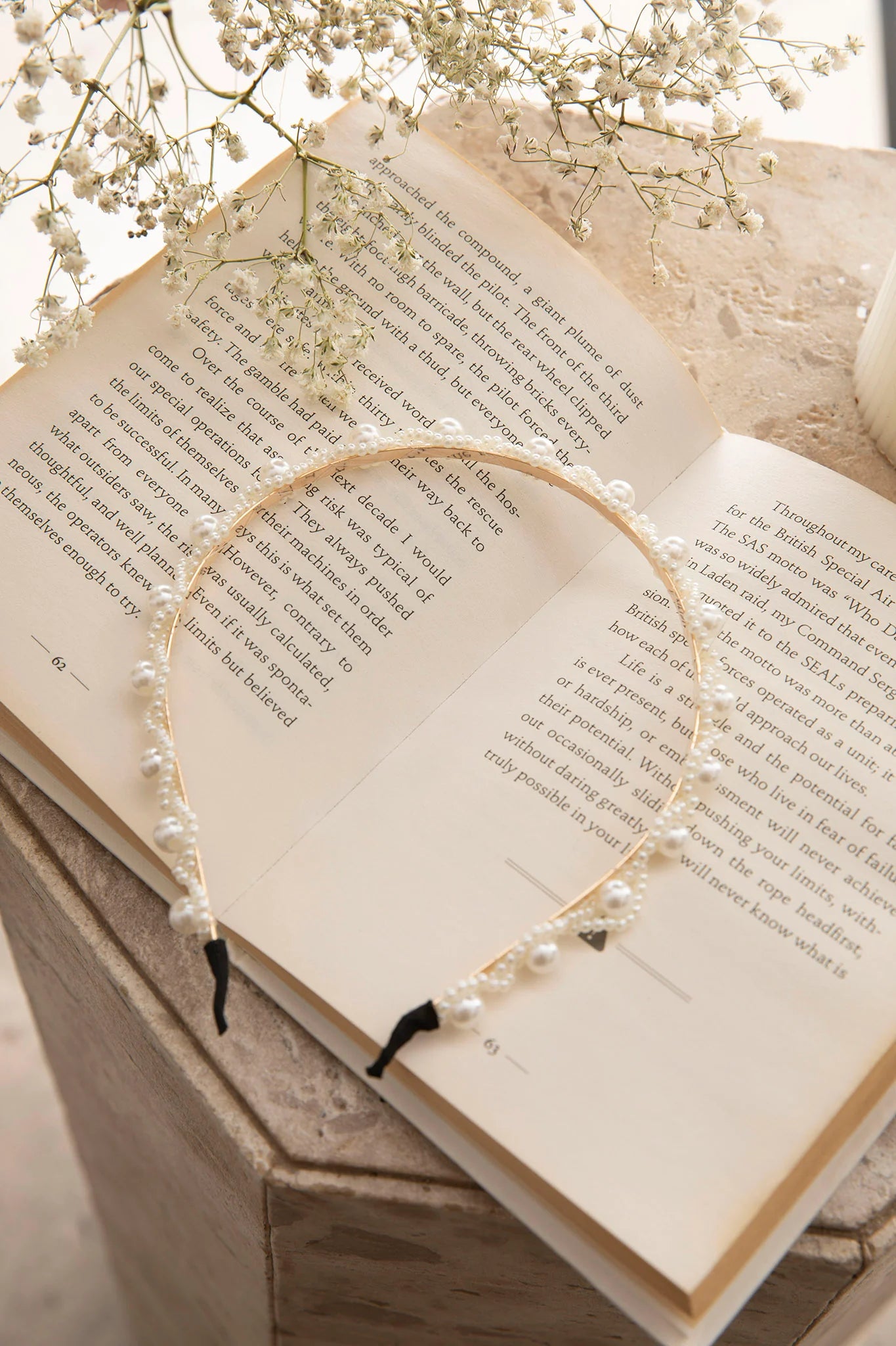 Harriet Pearl Gold Headband White