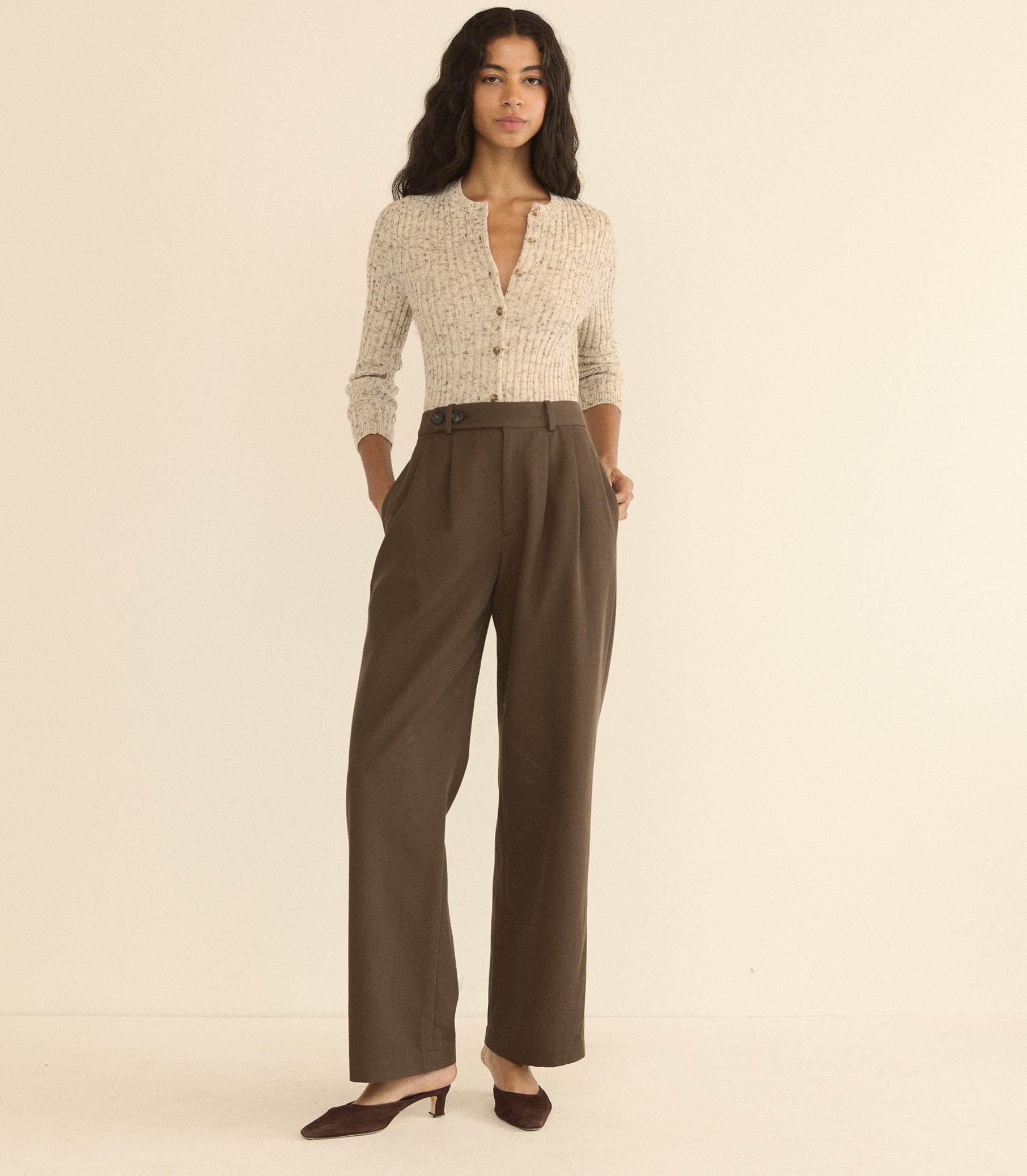 DANAE RIB CARDIGAN -- SABBIA MELANGE