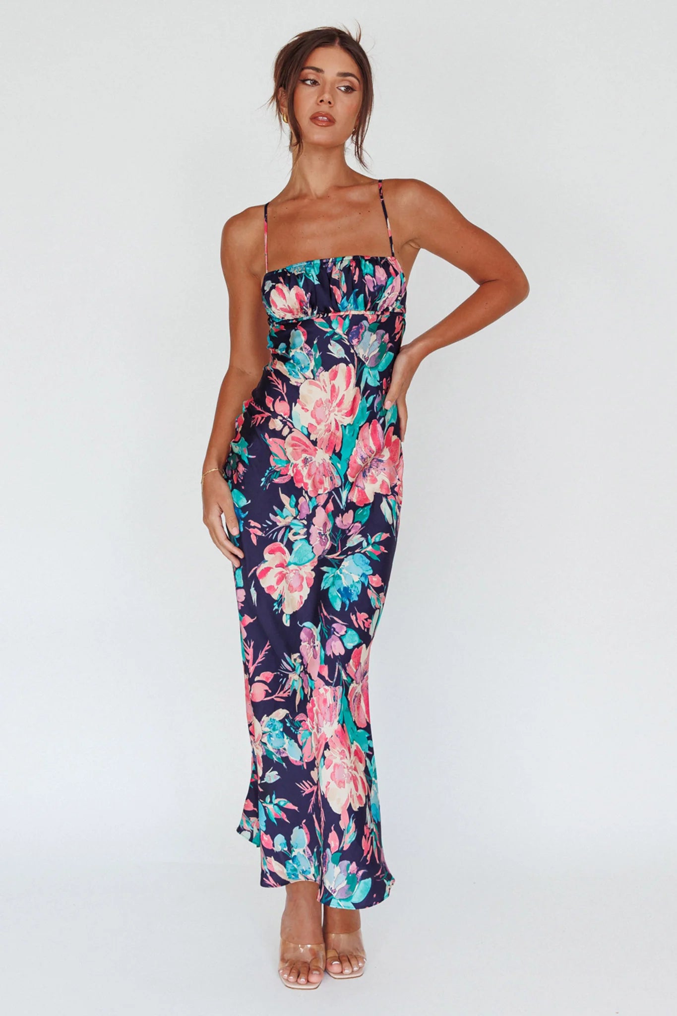From Above V-Back Midi Dress Floral Navy