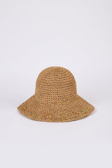 Dark beige rainbow fleck trim straw hat