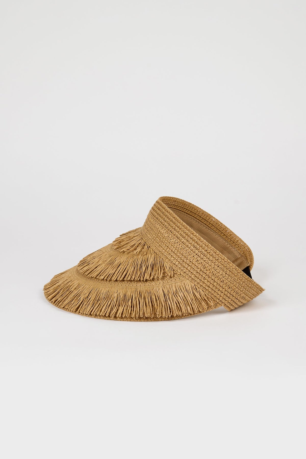 Dark beige tiered straw sun visor