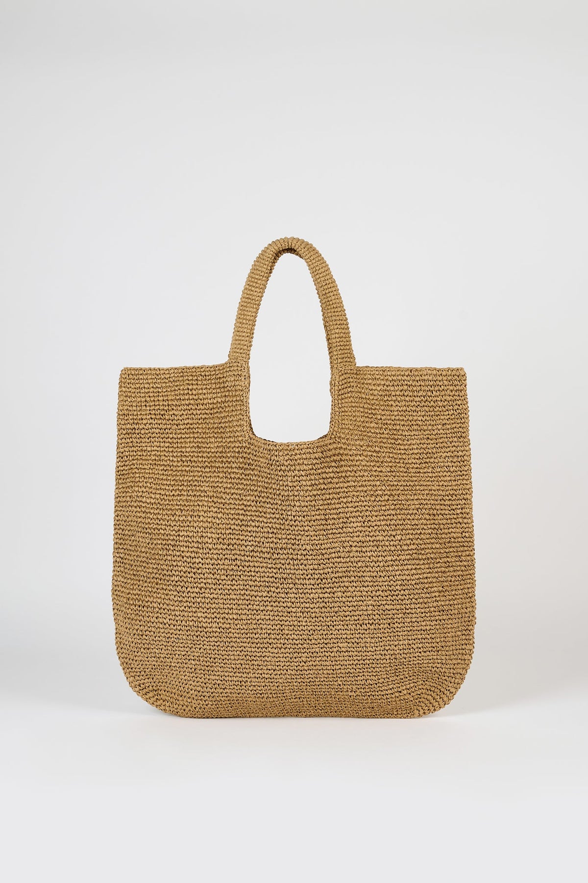 Dark beige tight weave straw tote bag