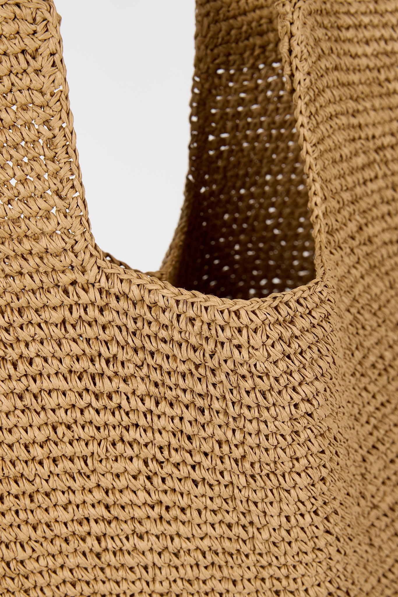 Dark beige tight weave straw tote bag