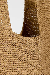 Dark beige tight weave straw tote bag