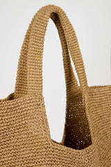 Dark beige tight weave straw tote bag