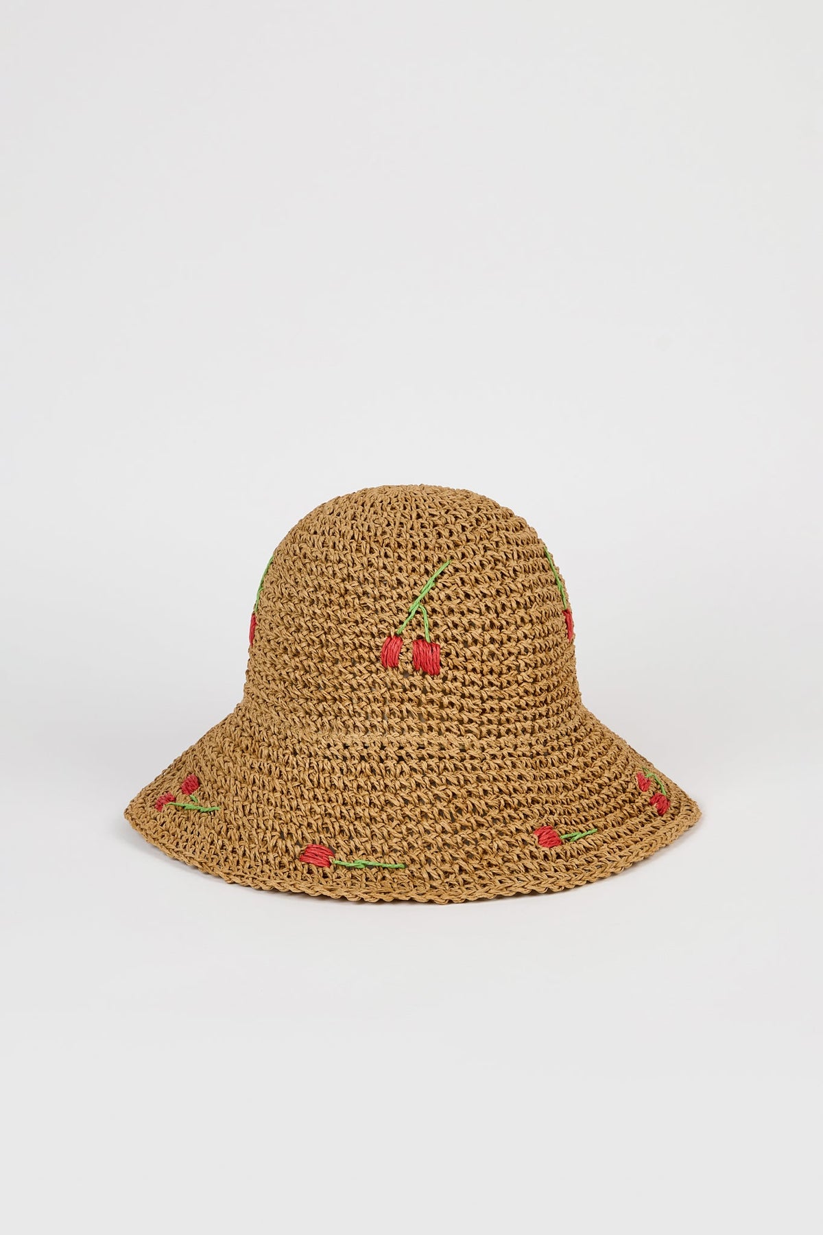 Dark beige woven cherries straw hat