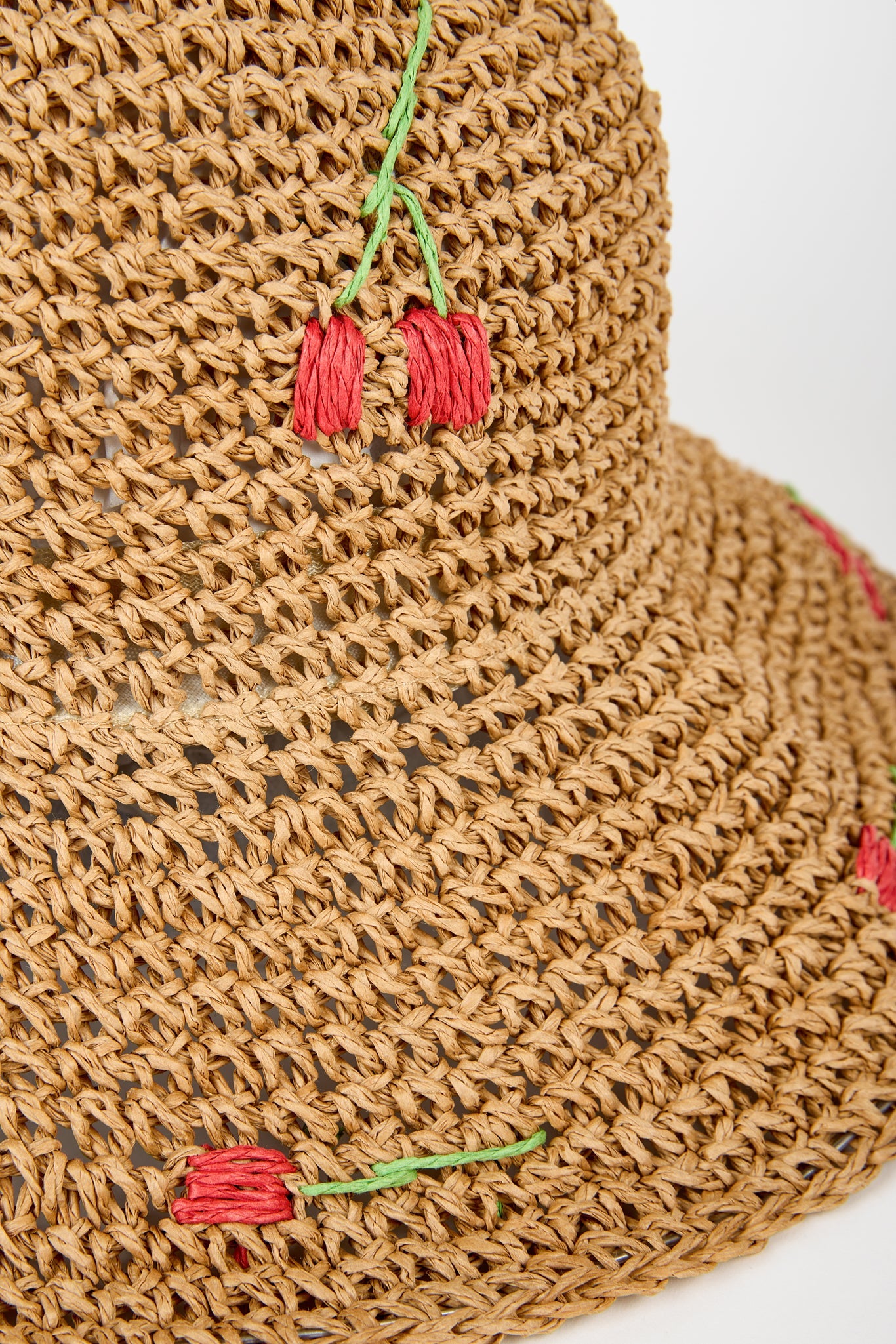 Dark beige woven cherries straw hat