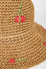 Dark beige woven cherries straw hat