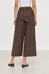 Dark brown and white linen blend striped scarf waist trousers