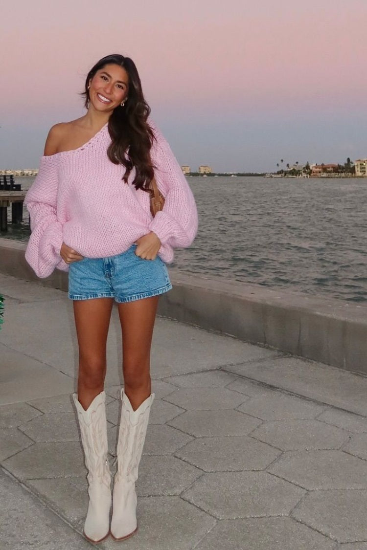 Delvey Light Pink Chunky Knit Sweater