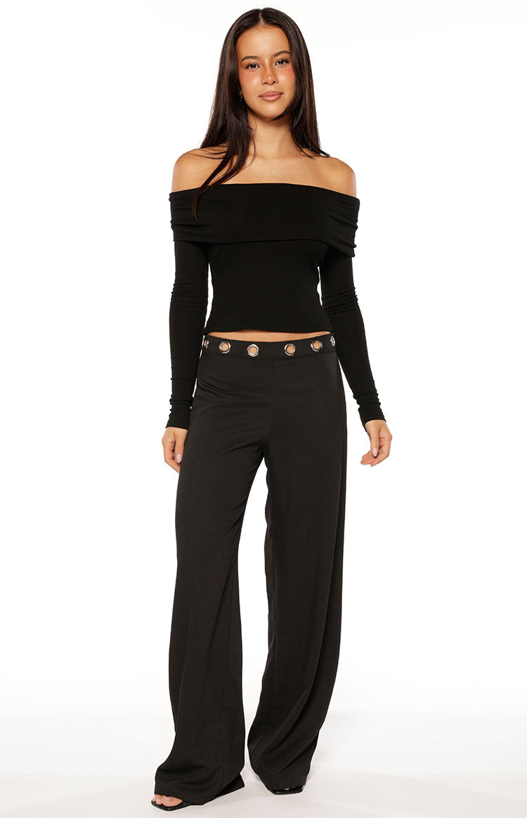 Devotion Black Eyelet Straight Leg Pants