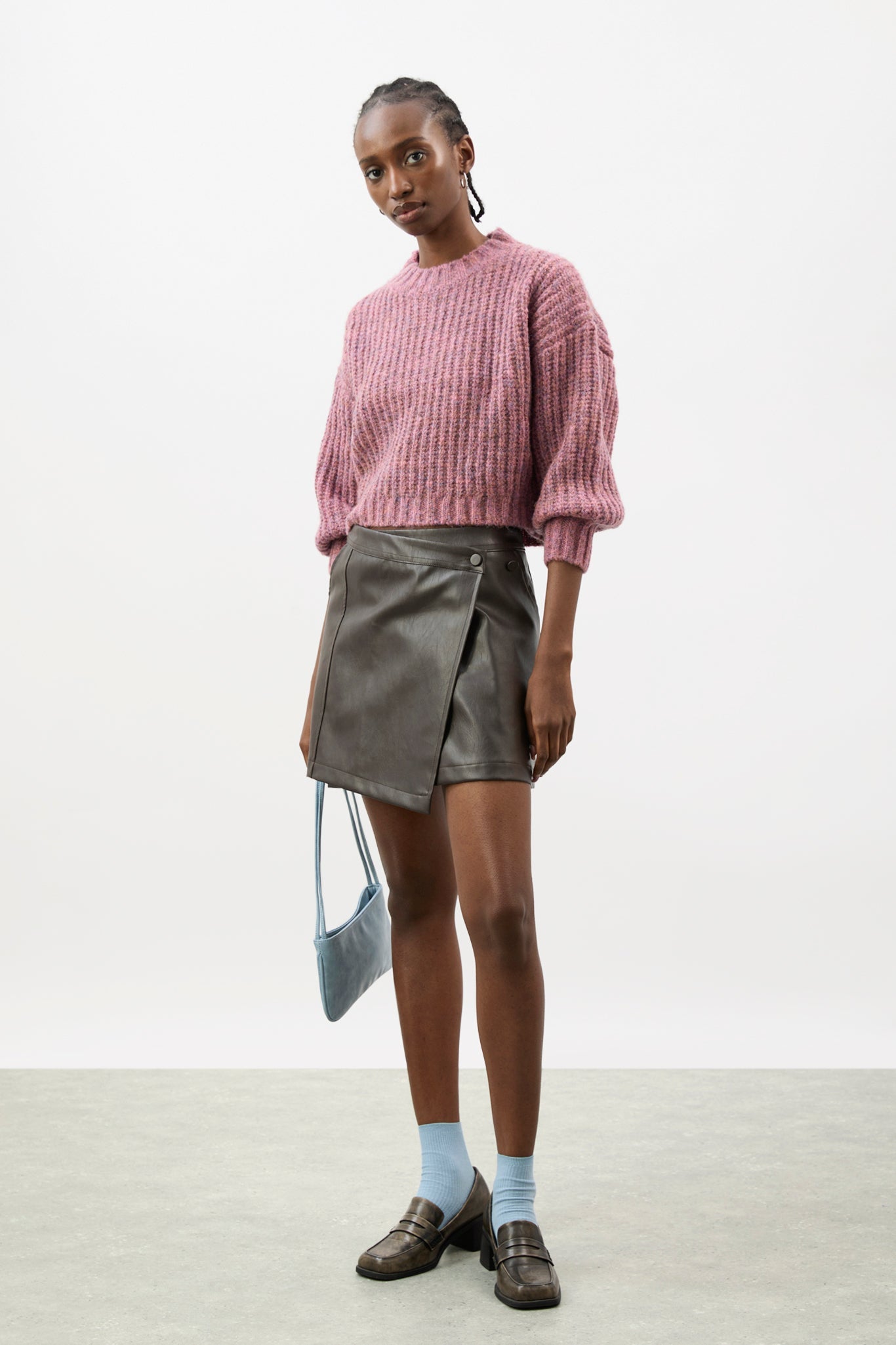 Dusty pink flecked chunky knit cropped jumper