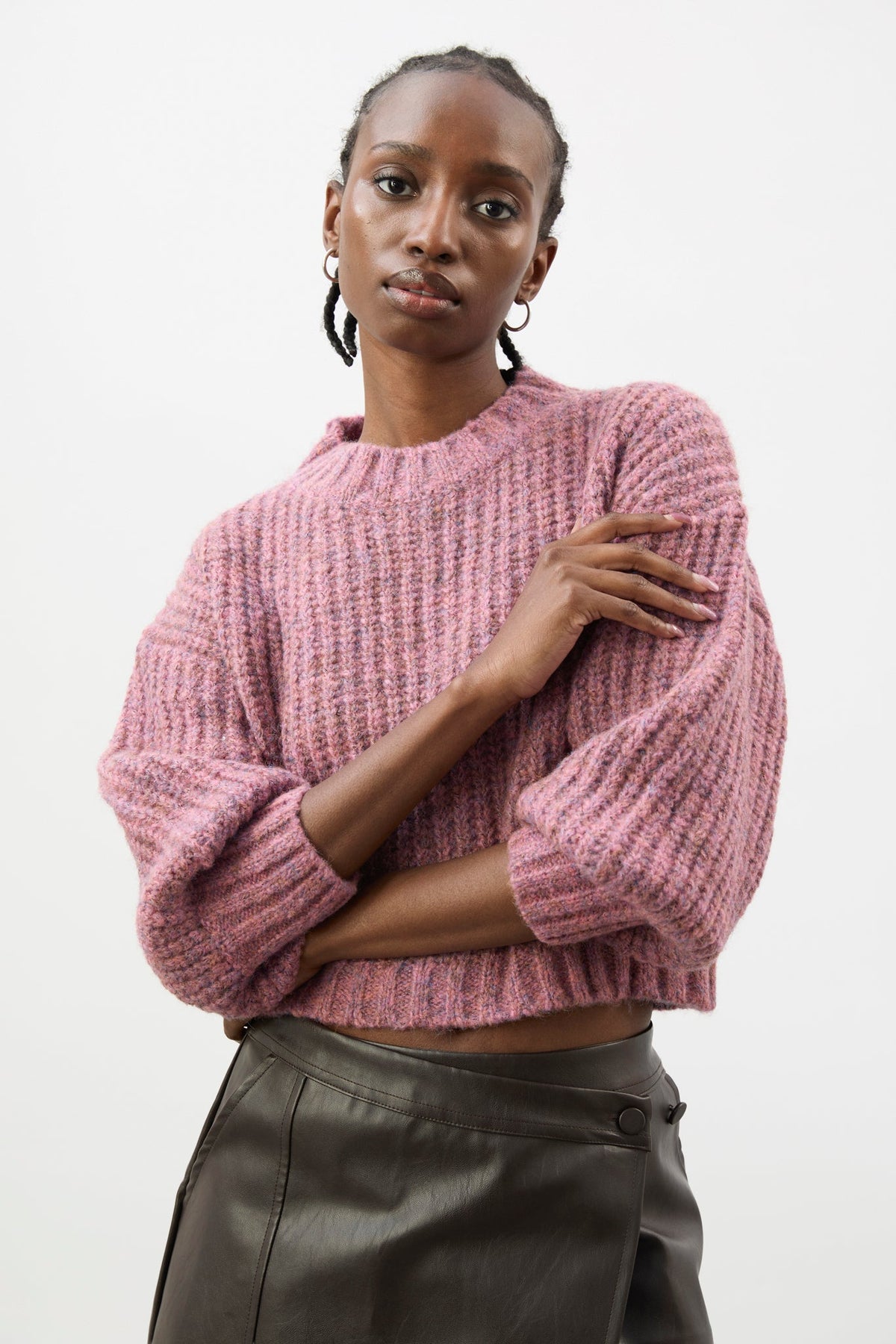 Dusty pink flecked chunky knit cropped jumper