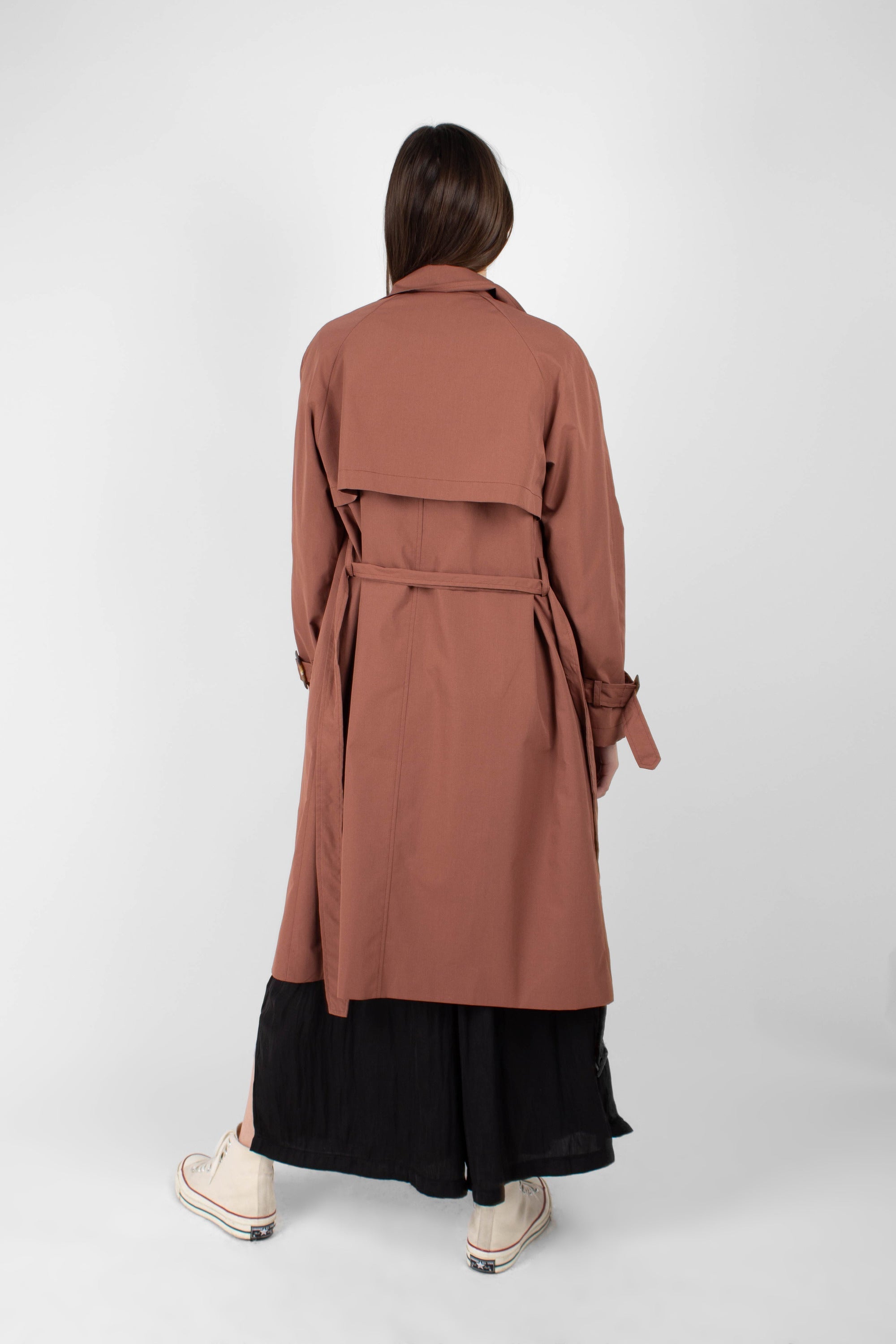 Dusty pink single breasted trench coat