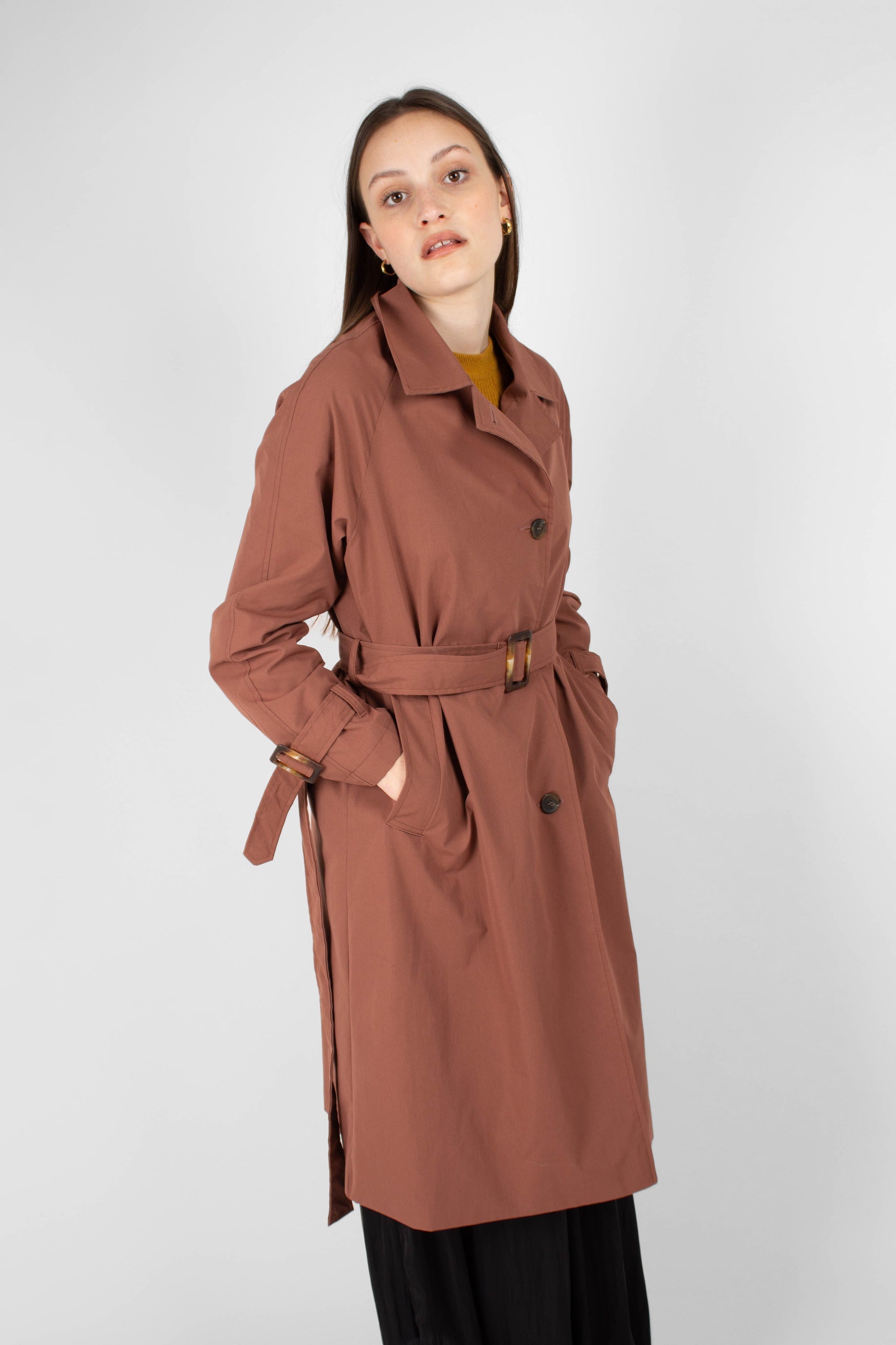 Dusty pink single breasted trench coat