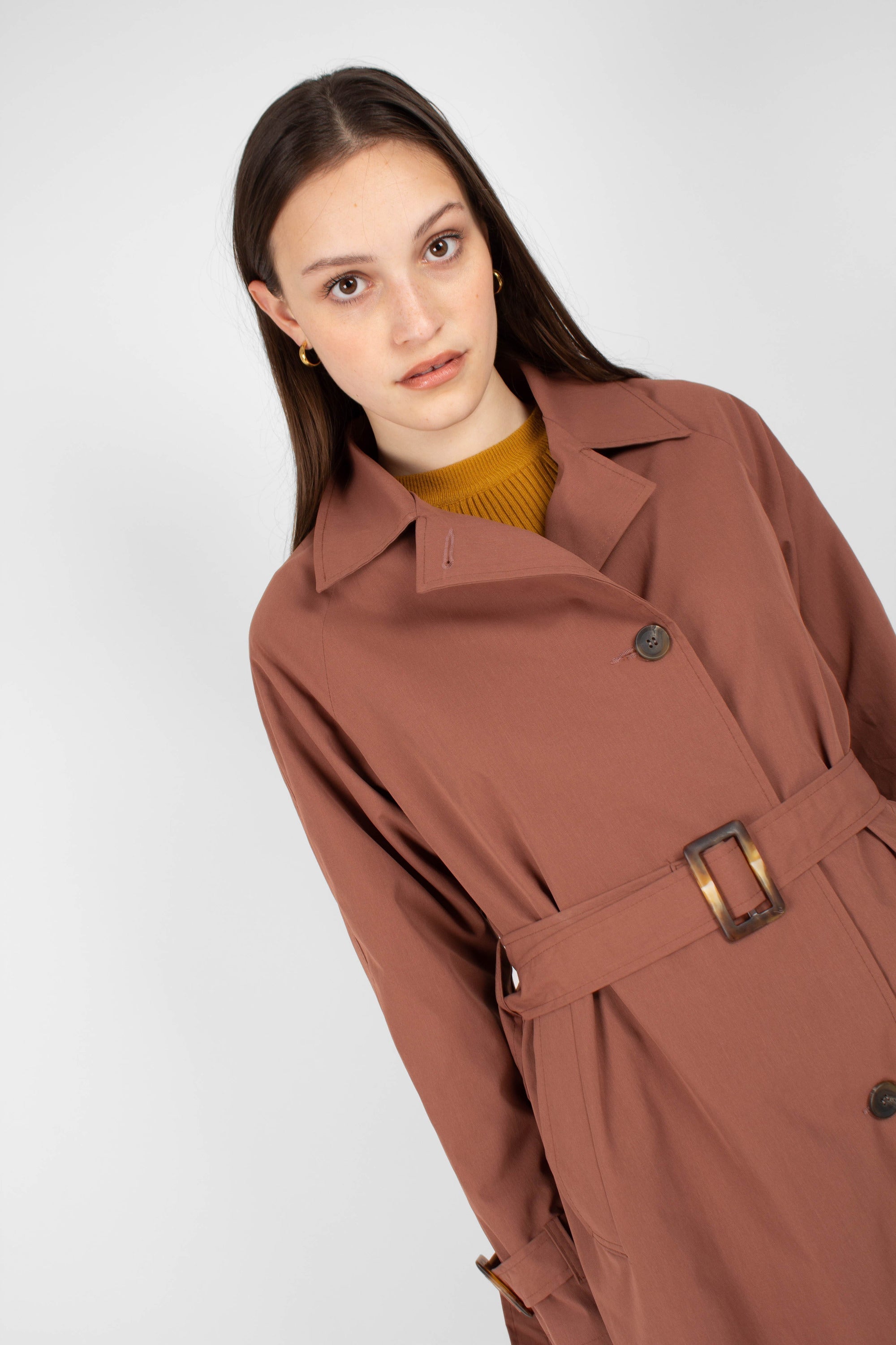 Dusty pink single breasted trench coat