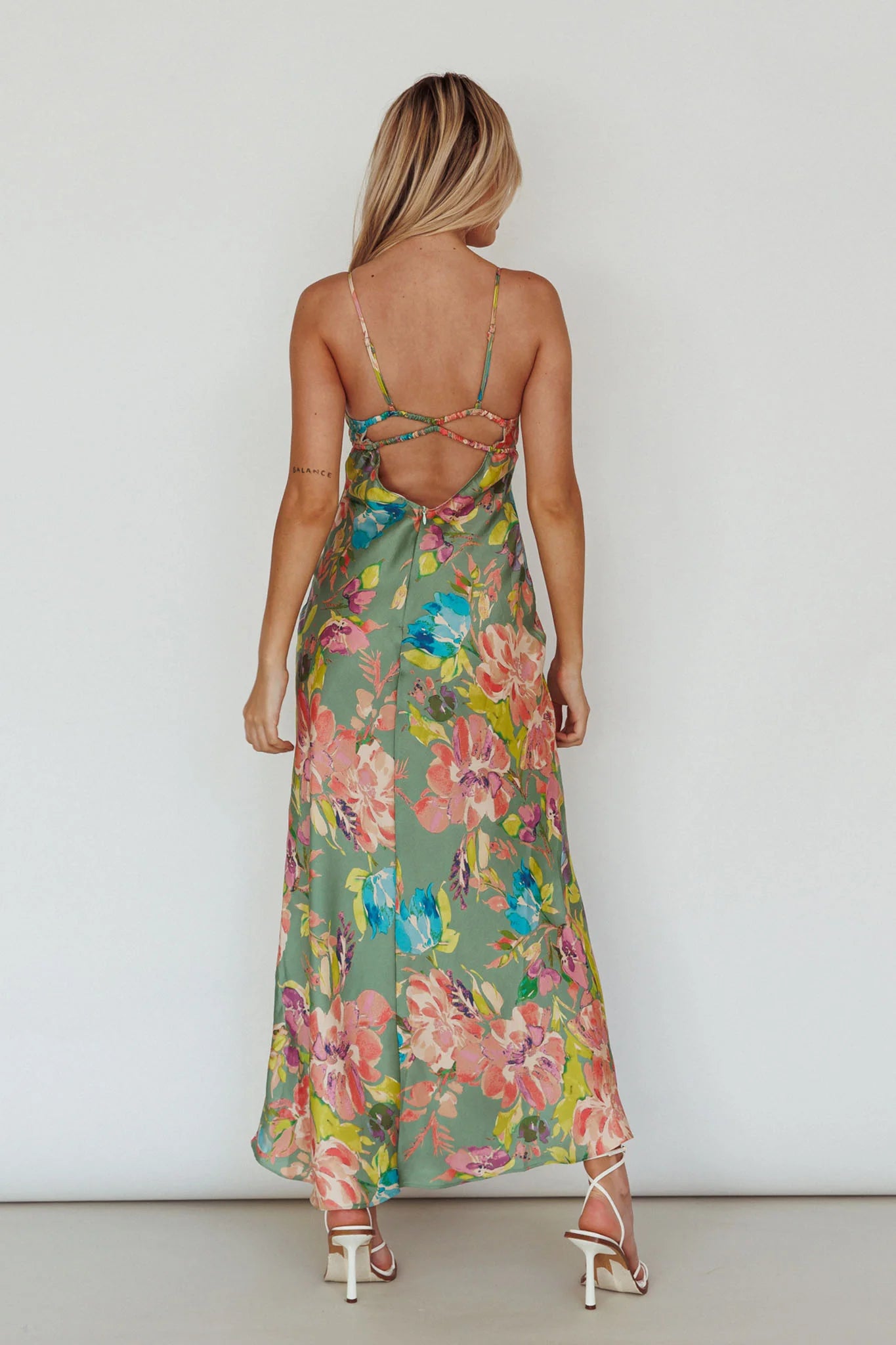From Above V-Back Midi Dress Floral Green