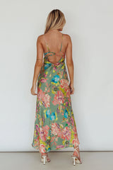 From Above V-Back Midi Dress Floral Green