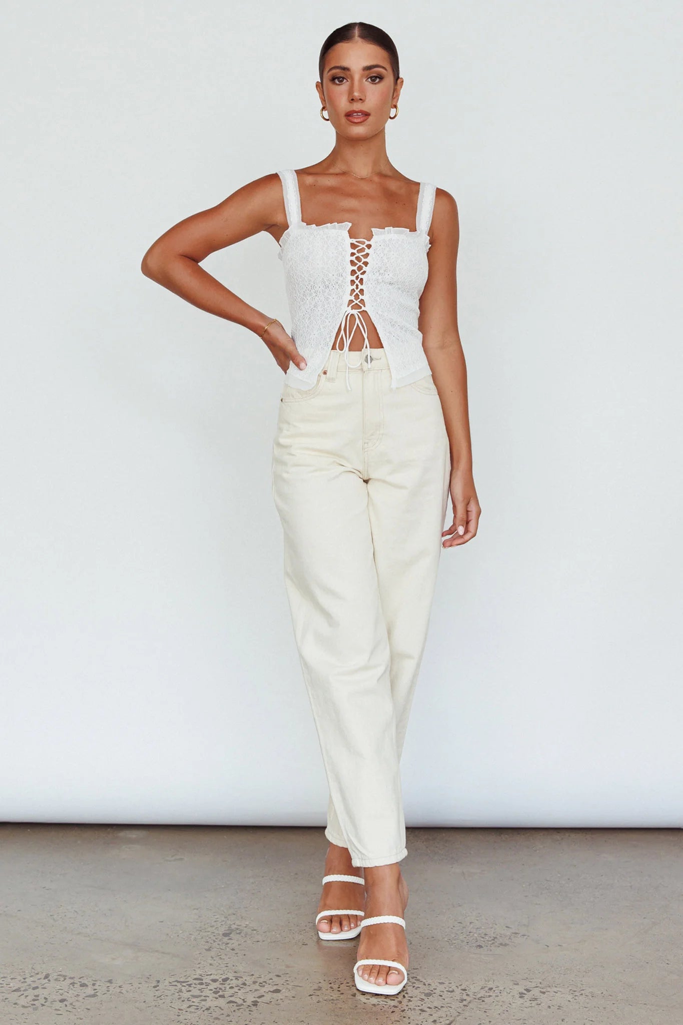 Never Miss Lace-Up Bust Top White