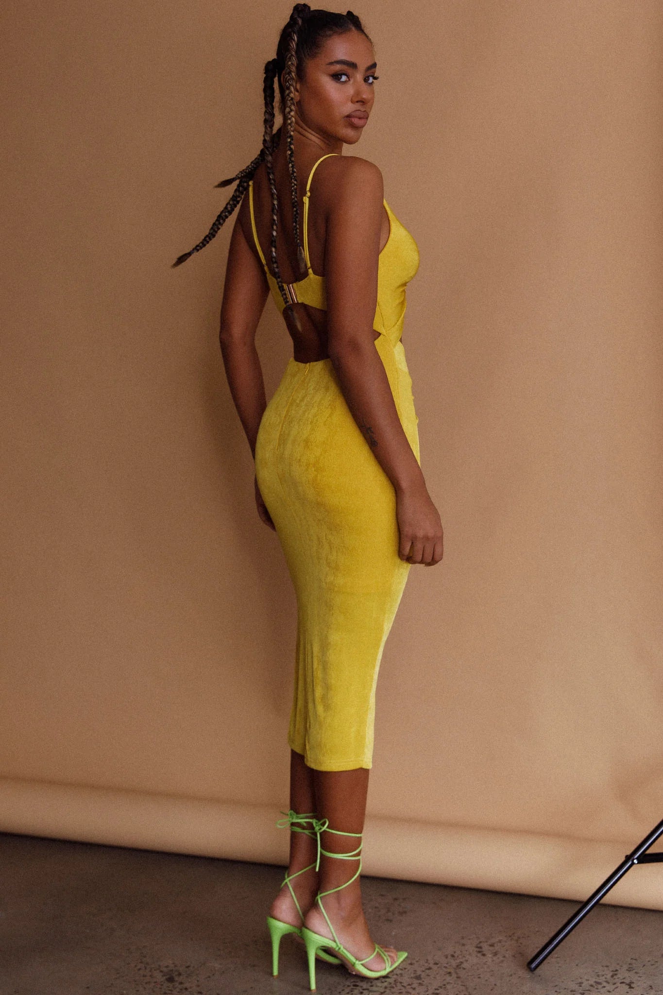 Loving You Cut-Out Waist Midi Dress Yellow