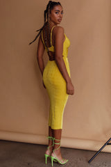 Loving You Cut-Out Waist Midi Dress Yellow