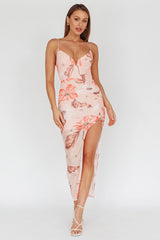 Lake Como Fitted Bodice Side Split Dress Floral Pink