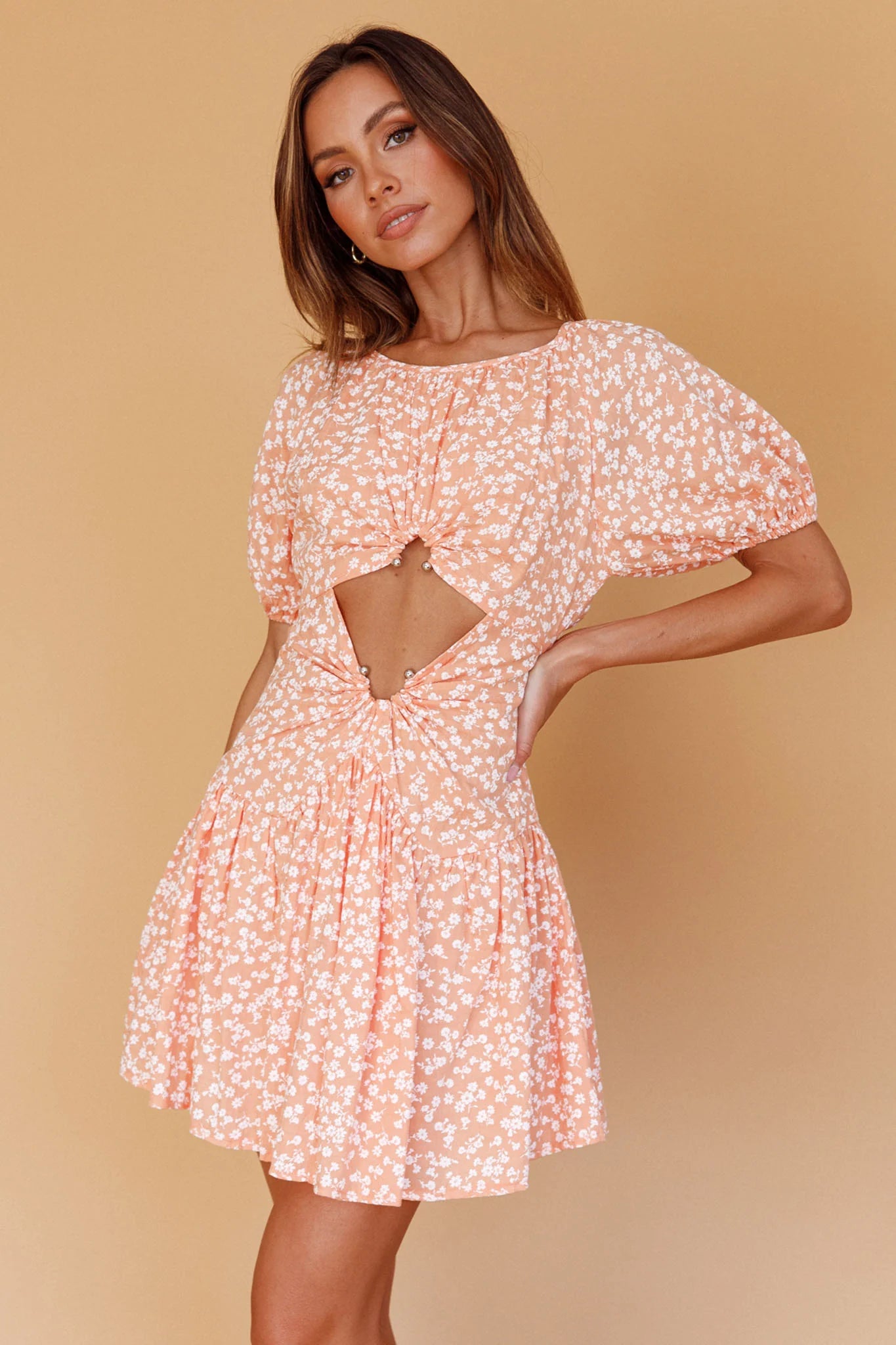 Your Moment Cut-Out Waist Dress Floral Orange