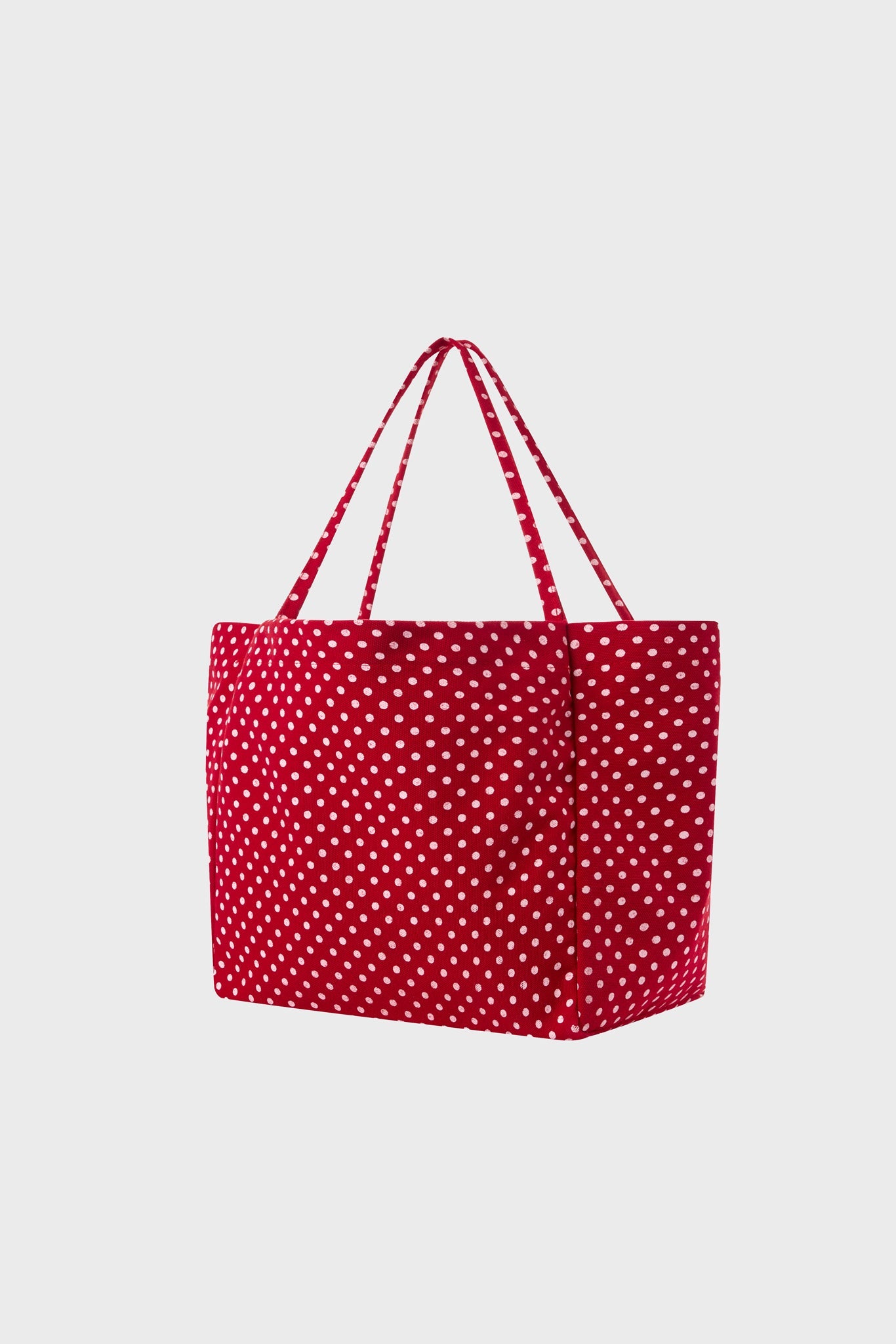 Red and white polka dot tote bag