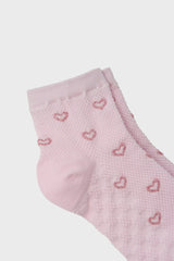 Pink textured pink hearts ankle socks