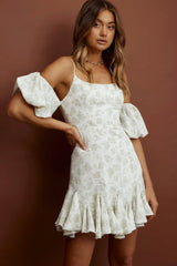 Southern Belle Godet Hem Mini Dress Floral Green