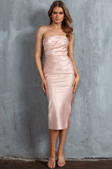 Georgette Strapless Satin Midi Dress Nude