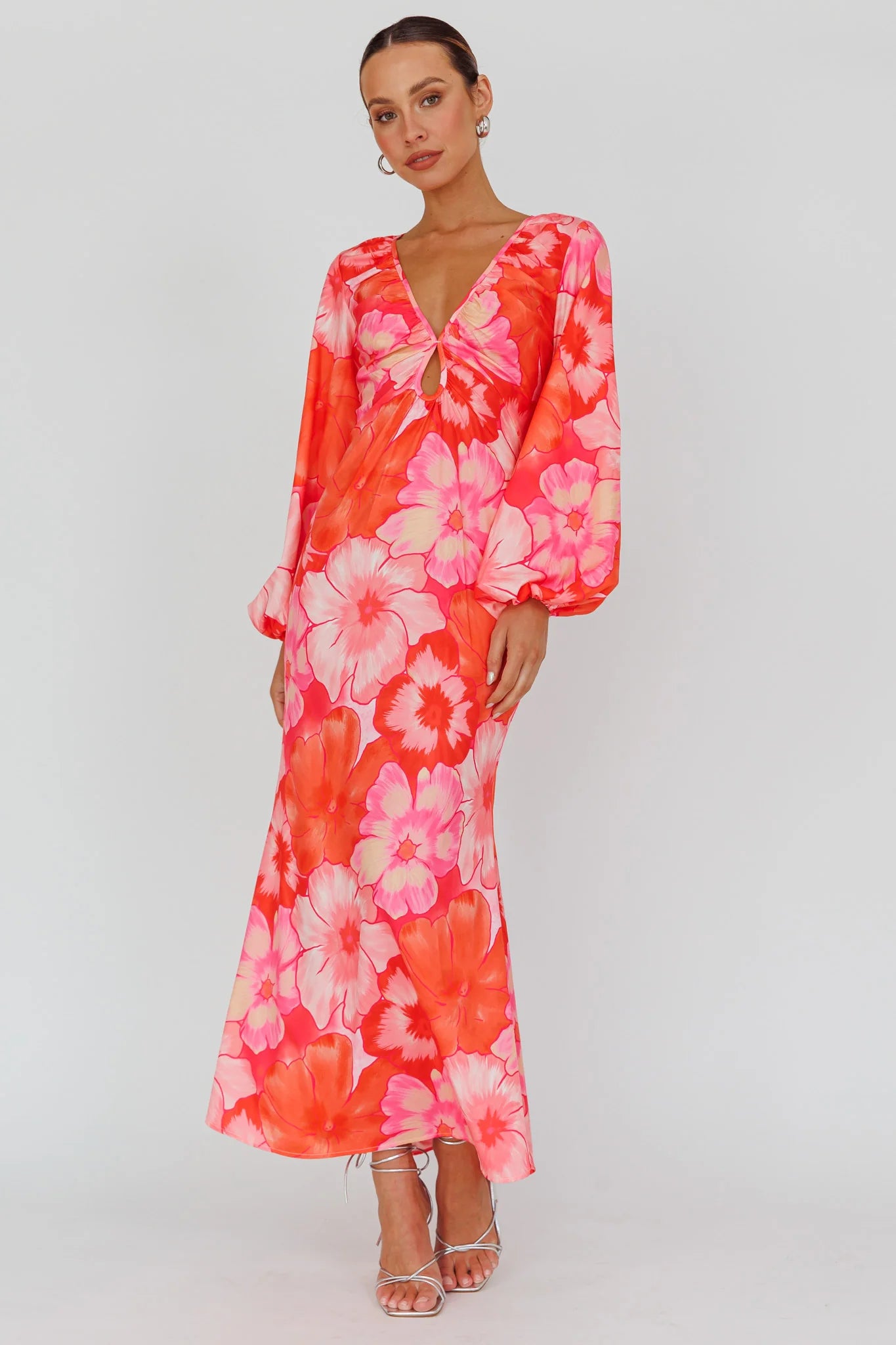 Yessica Balloon Sleeve Midi Dress Floral Pink