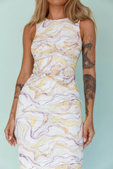 Sarafina Twist Accent Mesh Midi Dress Marble Yellow