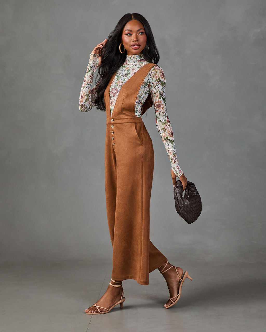 Remy Plunging Faux Suede Overalls