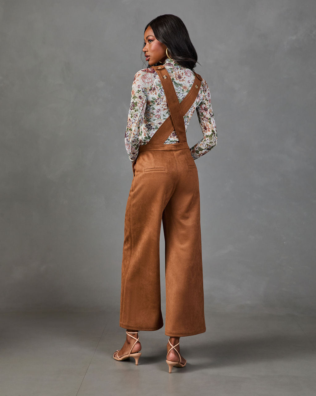 Remy Plunging Faux Suede Overalls