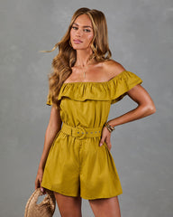 Palm Reverie Cotton Belted Romper