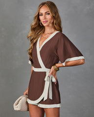 Ivy Courtyard Contrast Trim Wrap Tie Romper